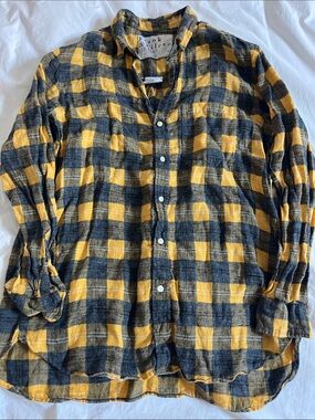 Frank & Eileen Women’s Joedy Boyfriend Fit Linen Flannel Button Down size M
